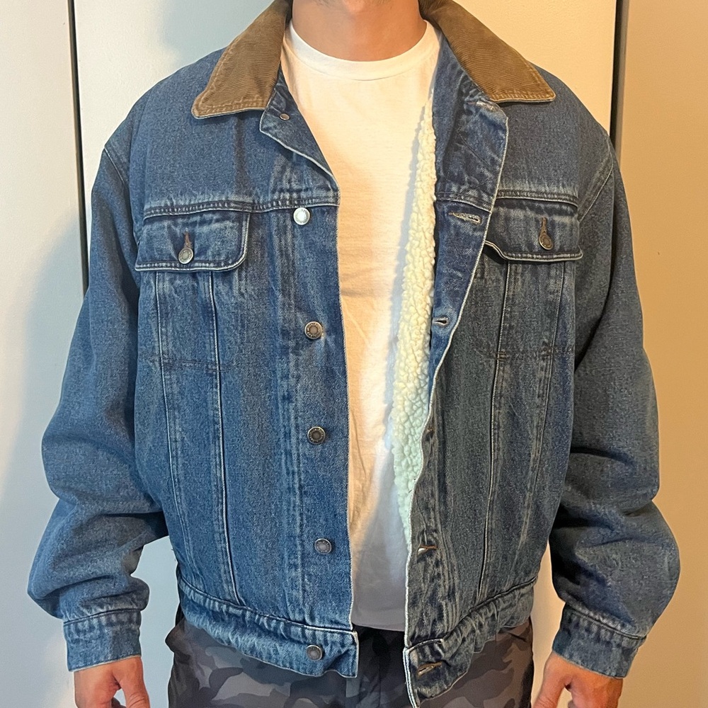 Wrangler Blue Denim Jacket with Brown Collar